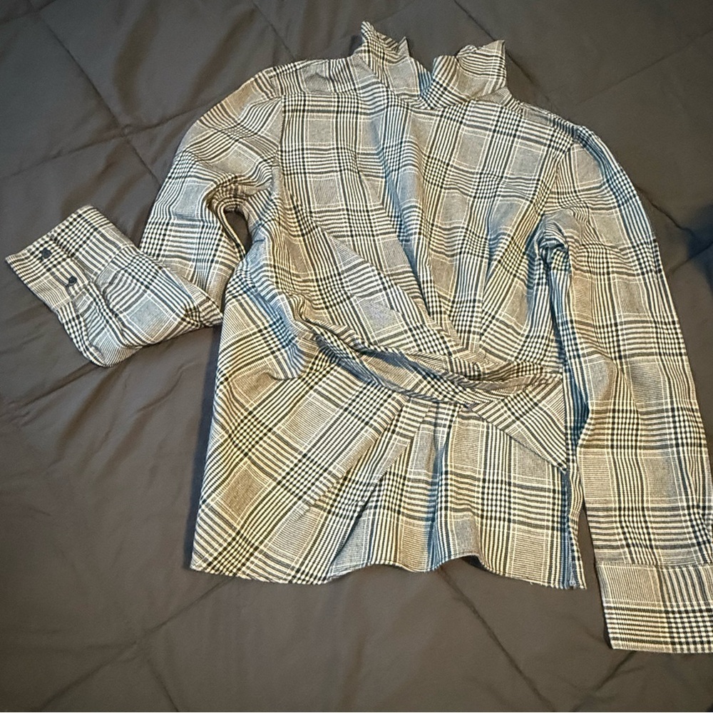 ZARA - Plaid High-Neck Blouse - Picture 1 of 3